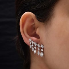 Natural 1.78 Carat Diamond Cascade Dangle Earrings 14K White Gold Fine Jewelry