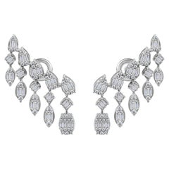 Natural 1.78 Carat Diamond Cascade Dangle Earrings 14K White Gold Fine Jewelry