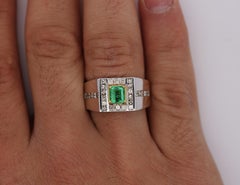 Natural 1.78 Carat Emerald and Diamond 18K Gold Mens Ring