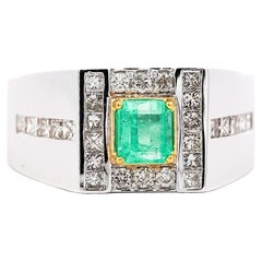 Esmeralda natural de 1,78 quilates y diamante Anillo de oro de 18 quilates para caballero