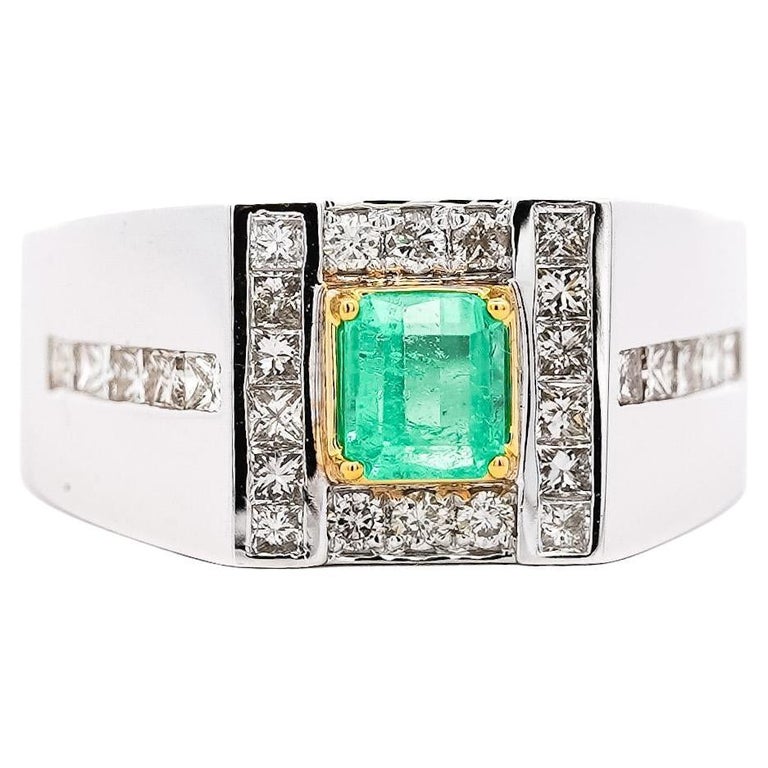 Diamant Bague Homme Avec Emeraude Bague Émeraude Diamant Gh-Si Or