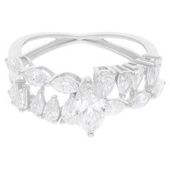 Natural 1.78 Carat SI/H Diamond Cluster Ring 18K White Gold Fine Jewelry