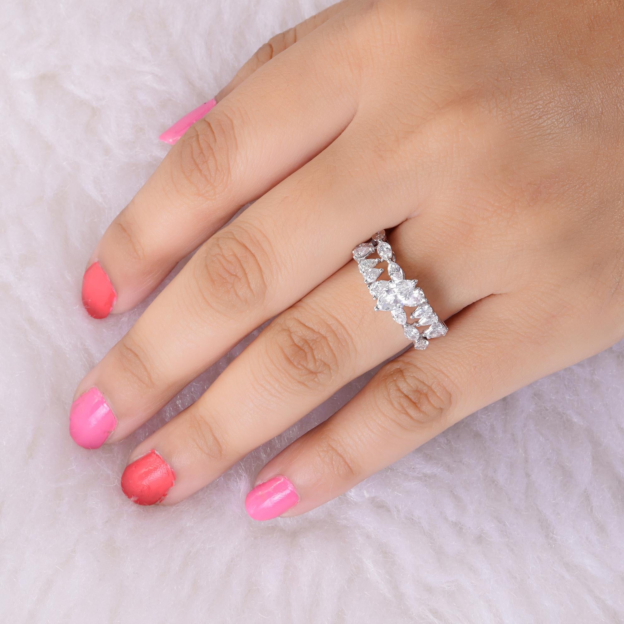 Modern Natural 1.78 Carat SI/H Pear Marquise Diamond Ring 18K White Gold Fine Jewelry For Sale