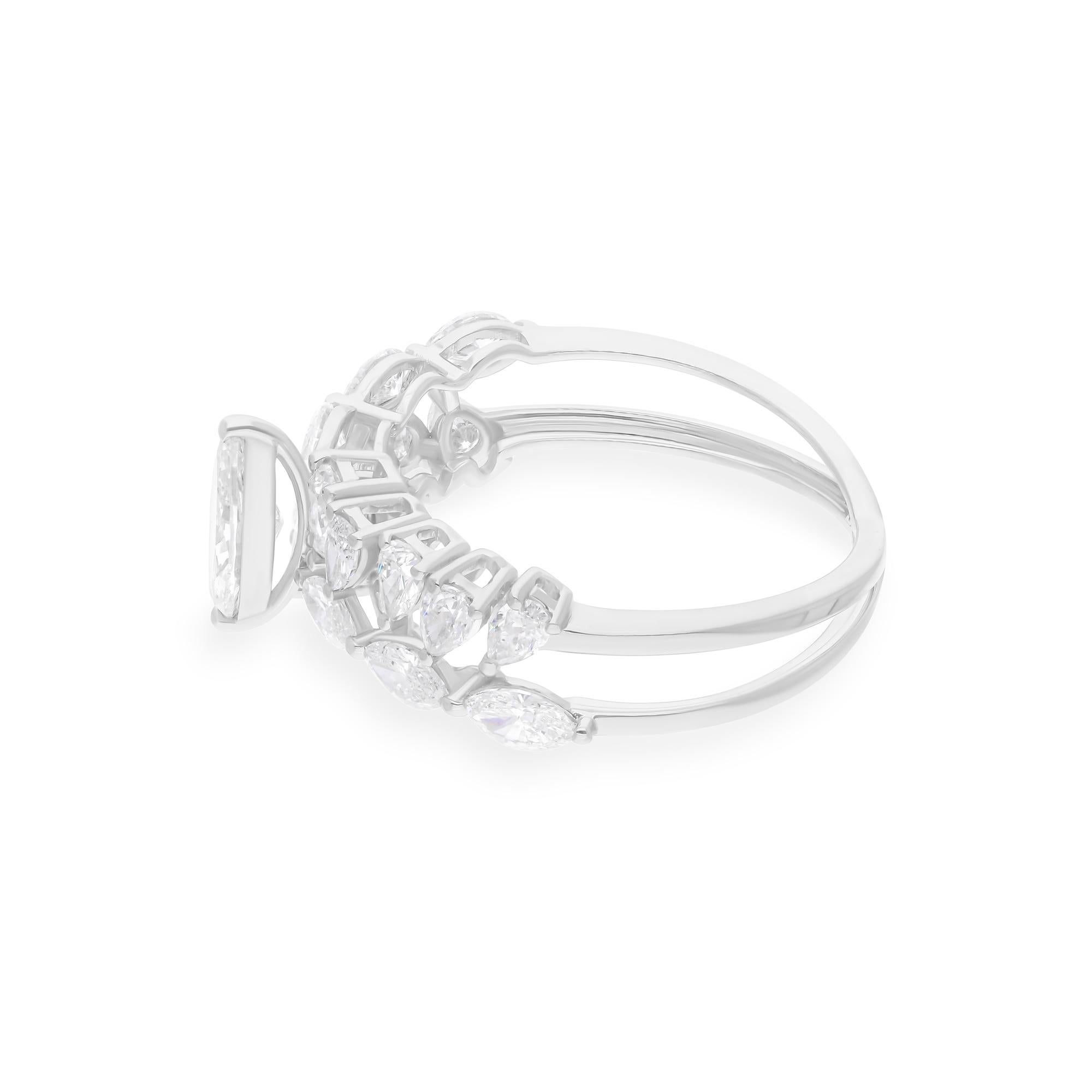 Marquise Cut Natural 1.78 Carat SI/H Pear Marquise Diamond Ring 18K White Gold Fine Jewelry For Sale