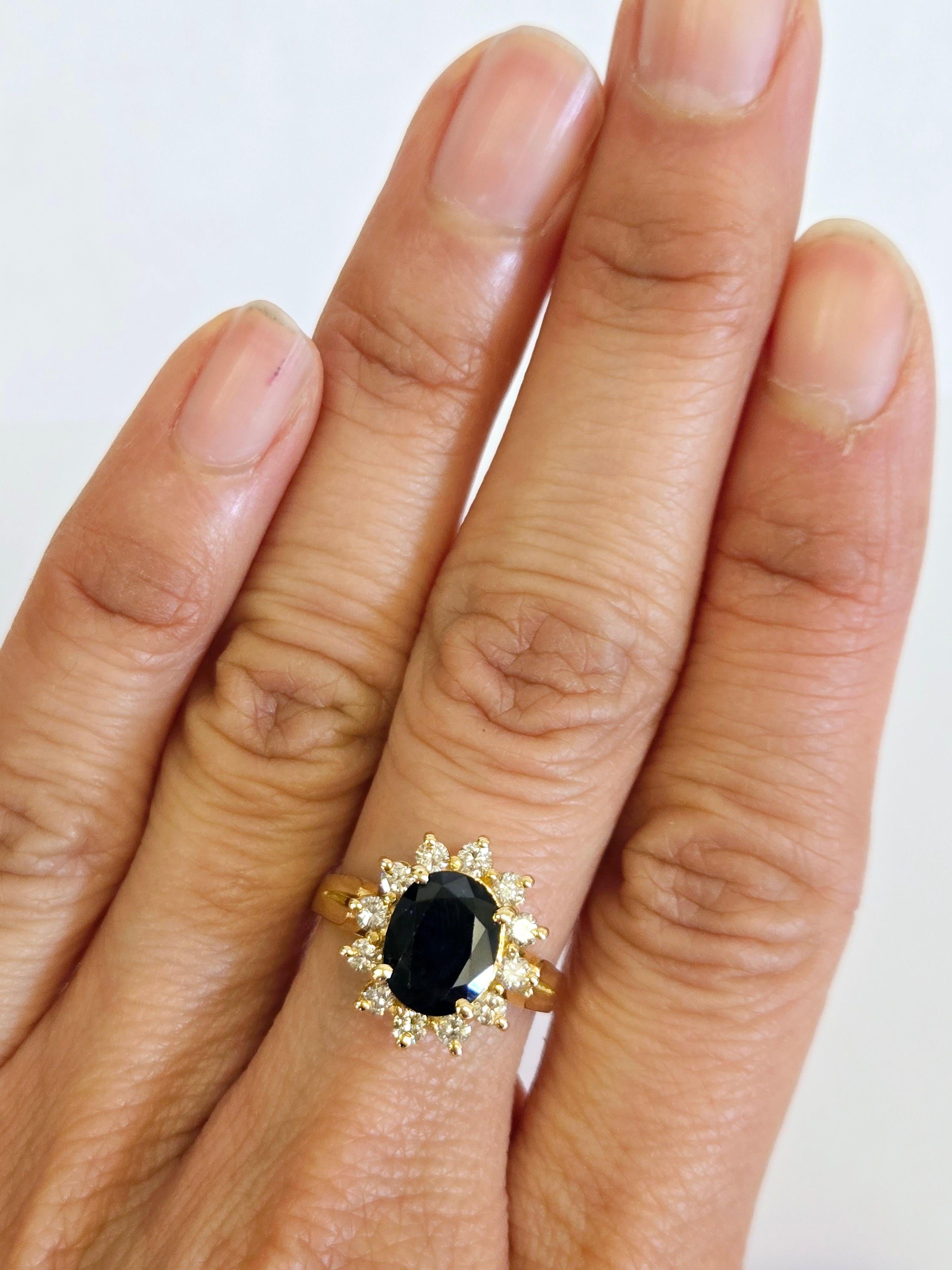 Natural 1.78 Carats Blue Sapphire and Diamond 14K Ring with Report In Good Condition For Sale In Pasadena, CA