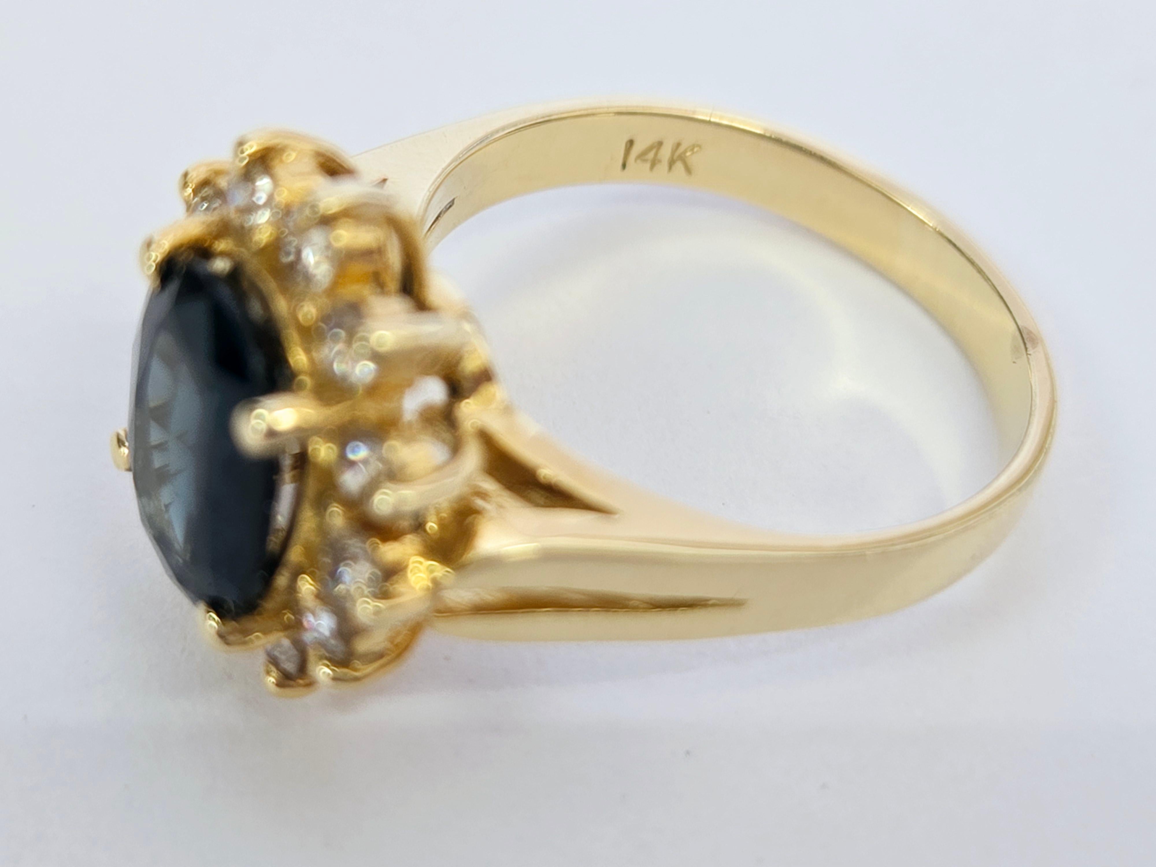 Natural 1.78 Carats Blue Sapphire and Diamond 14K Ring with Report For Sale 1