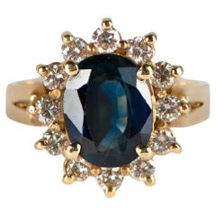 Nature 1.78 Carats Blue Sapphire and Diamond 14K Ring with Report
