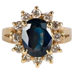 Nature 1.78 Carats Blue Sapphire Diamond Ring 14K Yellow Gold AIGL Report
