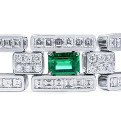 Natural 17.82 Ct. TW Colombian Vivid Green Emerald & Diamond Bracelet, 18K Gold