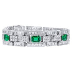 Natural 17.82 Ct. TW Colombian Vivid Green Emerald & Diamond Bracelet, 18K Gold
