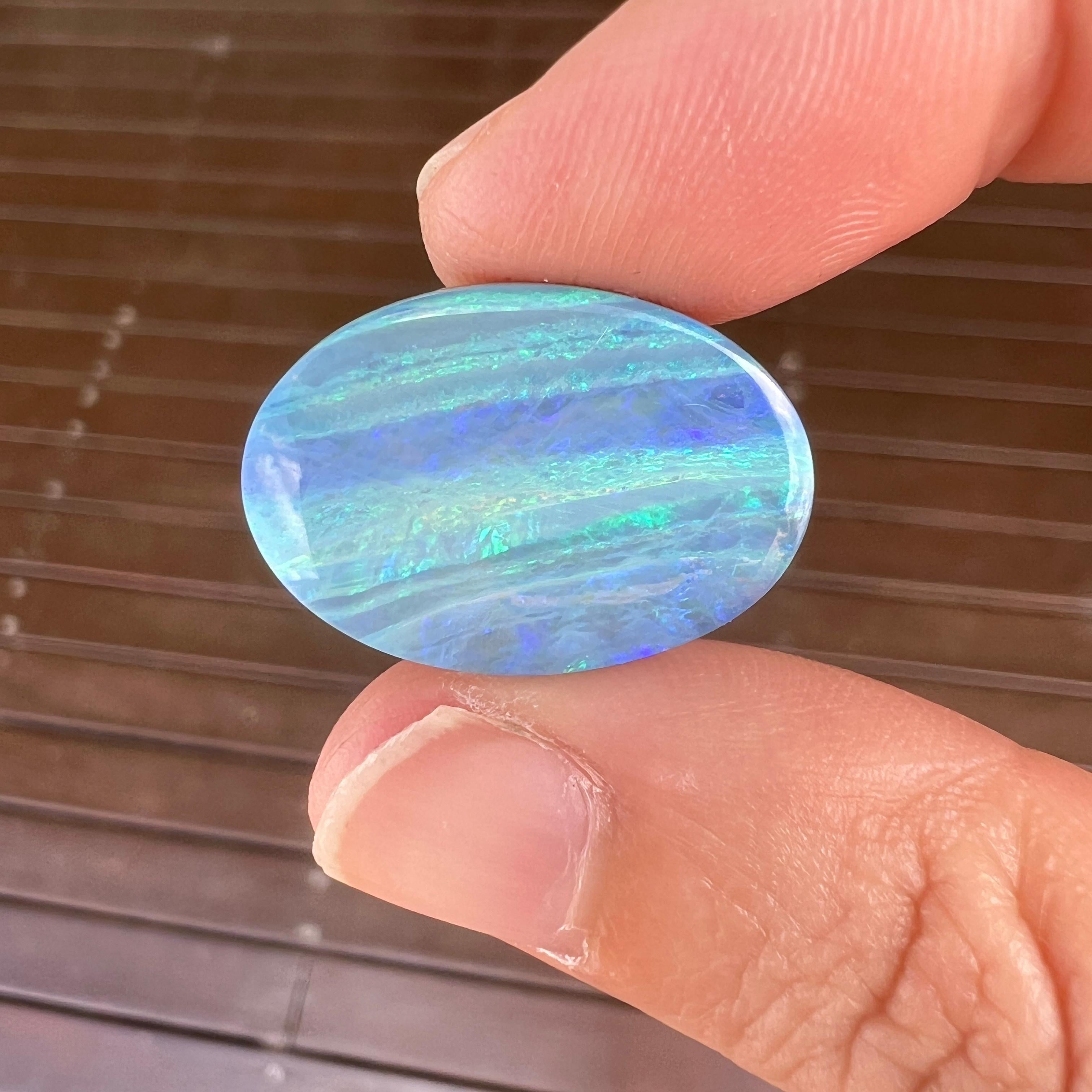 Women's Natural 17.99 Ct Australian stripy green-blue boulder opal mined by Sue Cooper For Sale