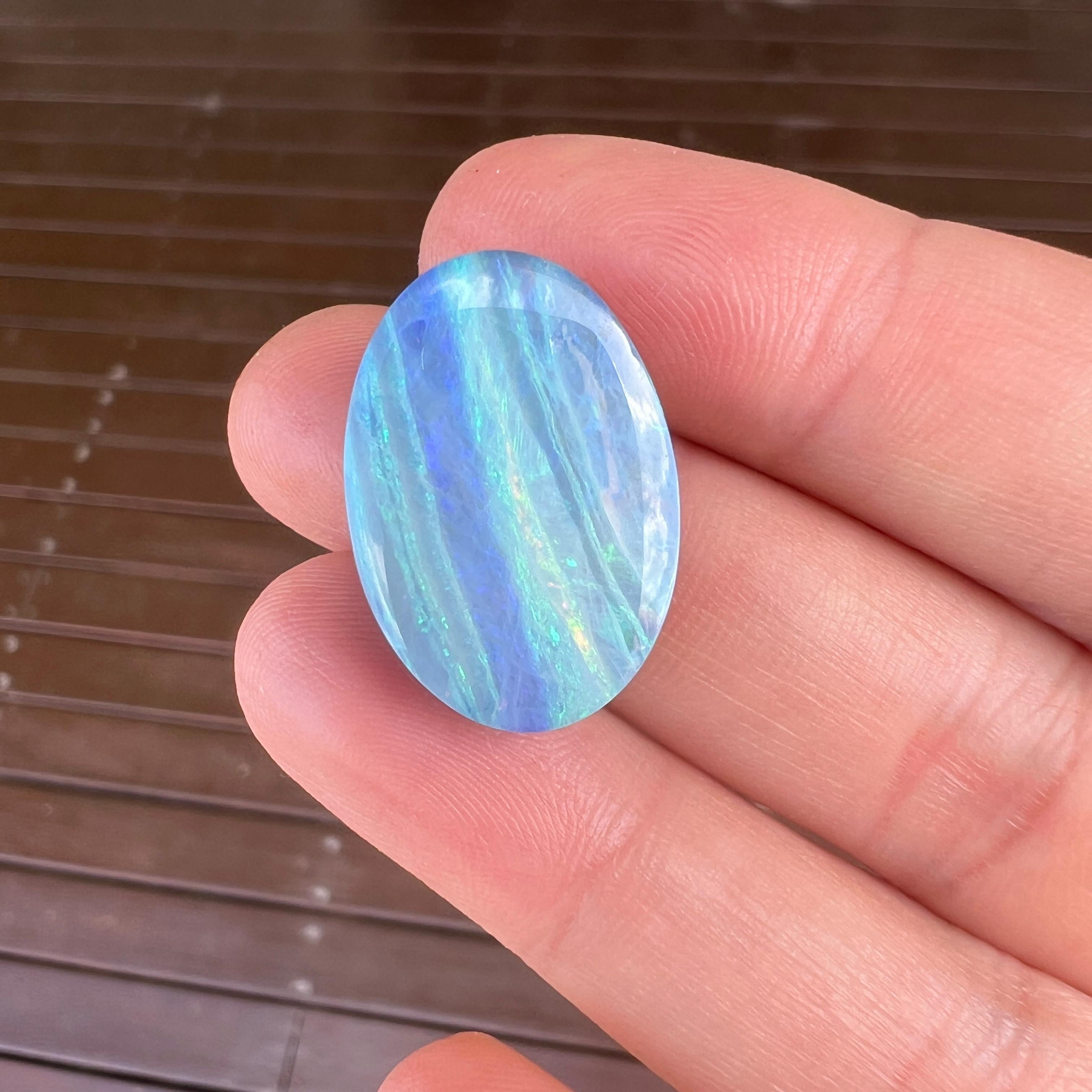 Natural 17.99 Ct Australian stripy green-blue boulder opal mined by Sue Cooper For Sale 1