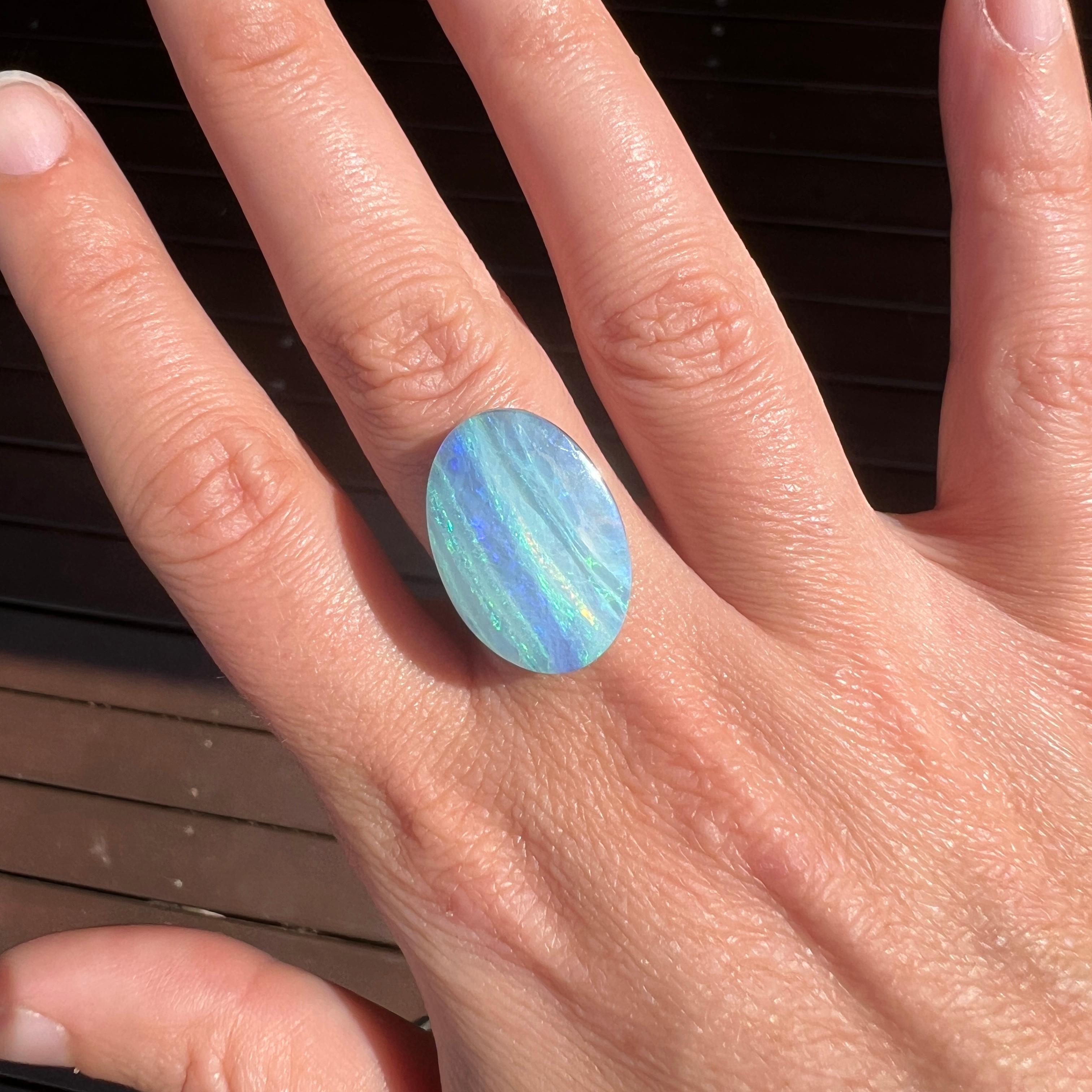 Natural 17.99 Ct Australian stripy green-blue boulder opal mined by Sue Cooper For Sale 3