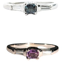 Natural .17ct Brazilian Alexandrite & Baguette Diamond Ring In White Gold