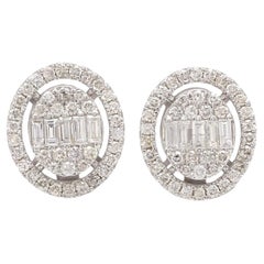 Natural 1.8 Carat SI/H Diamond Cluster Stud Earrings 10 Karat White Gold