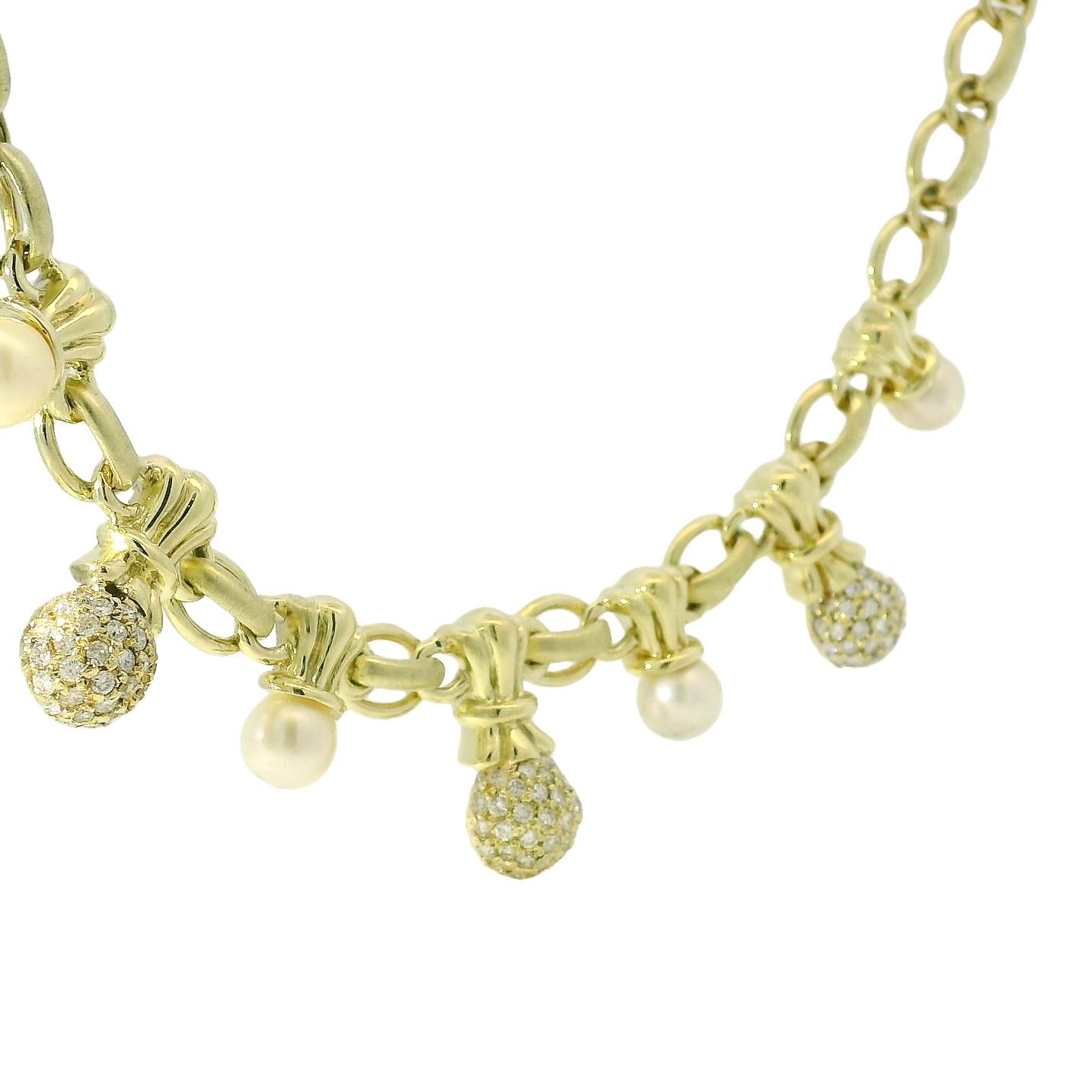 Contemporaneo Nature 1,80 Carati Diamante Pave e Perla Goccia Collana A Link 14 Carati In Stock in vendita