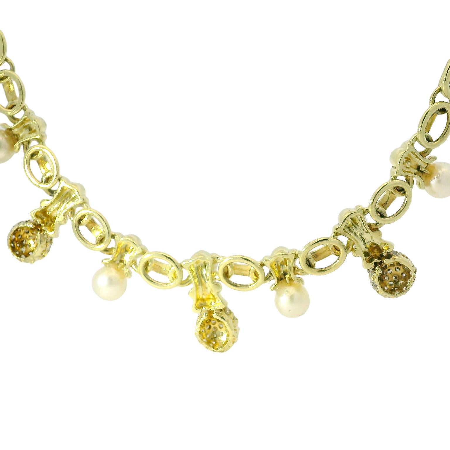Nature 1,80 Carati Diamante Pave e Perla Goccia Collana A Link 14 Carati In Stock In condizioni ottime in vendita a Boca Raton, FL