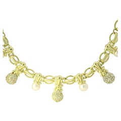 Natürliche 1,80 Karat Diamant Pave & Perle Tropfen 14 Karat Gliederhalskette auf Lager