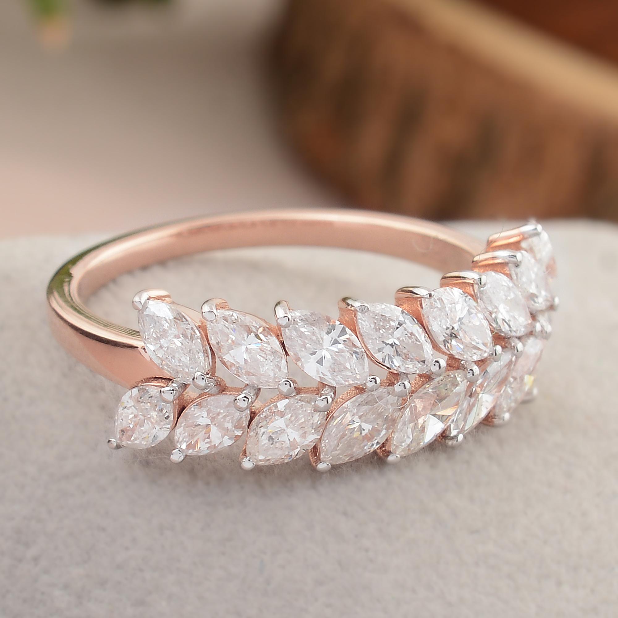 Alianza de boda con diamante marquesa natural de 1,80 quilates SI/H macizo de oro rosa de 18 quilates en Nuevo estado para la venta en Diera, Dubai