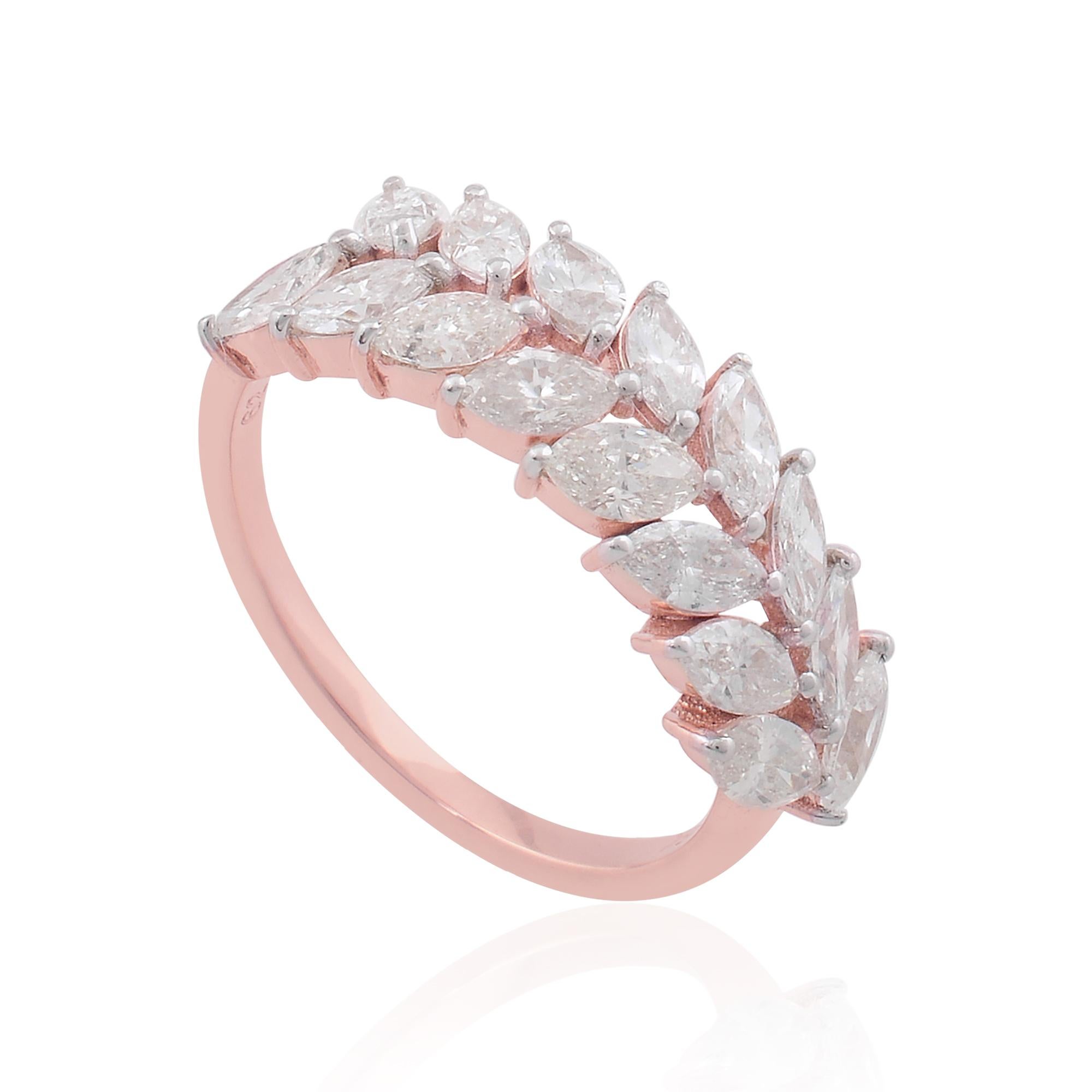 De las mujeres Alianza de boda con diamante marquesa natural de 1,80 quilates SI/H macizo de oro rosa de 18 quilates en venta