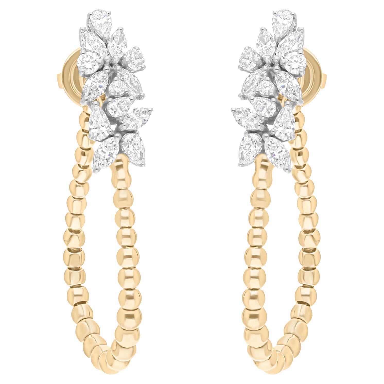 Natural 1.80 Carat SI/H Multi Shape Diamond Earrings 14 Karat White Gold Jewelry