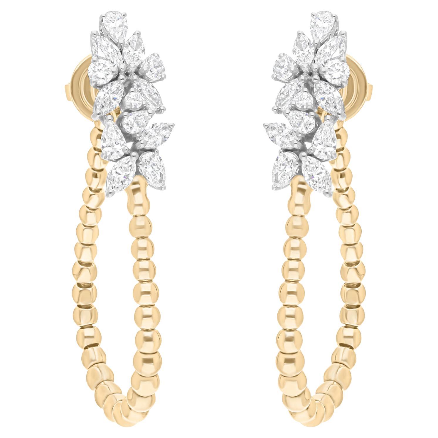 Natural 1.80 Carat SI/H Multi Shape Diamond Earrings 18 Karat White Gold Jewelry