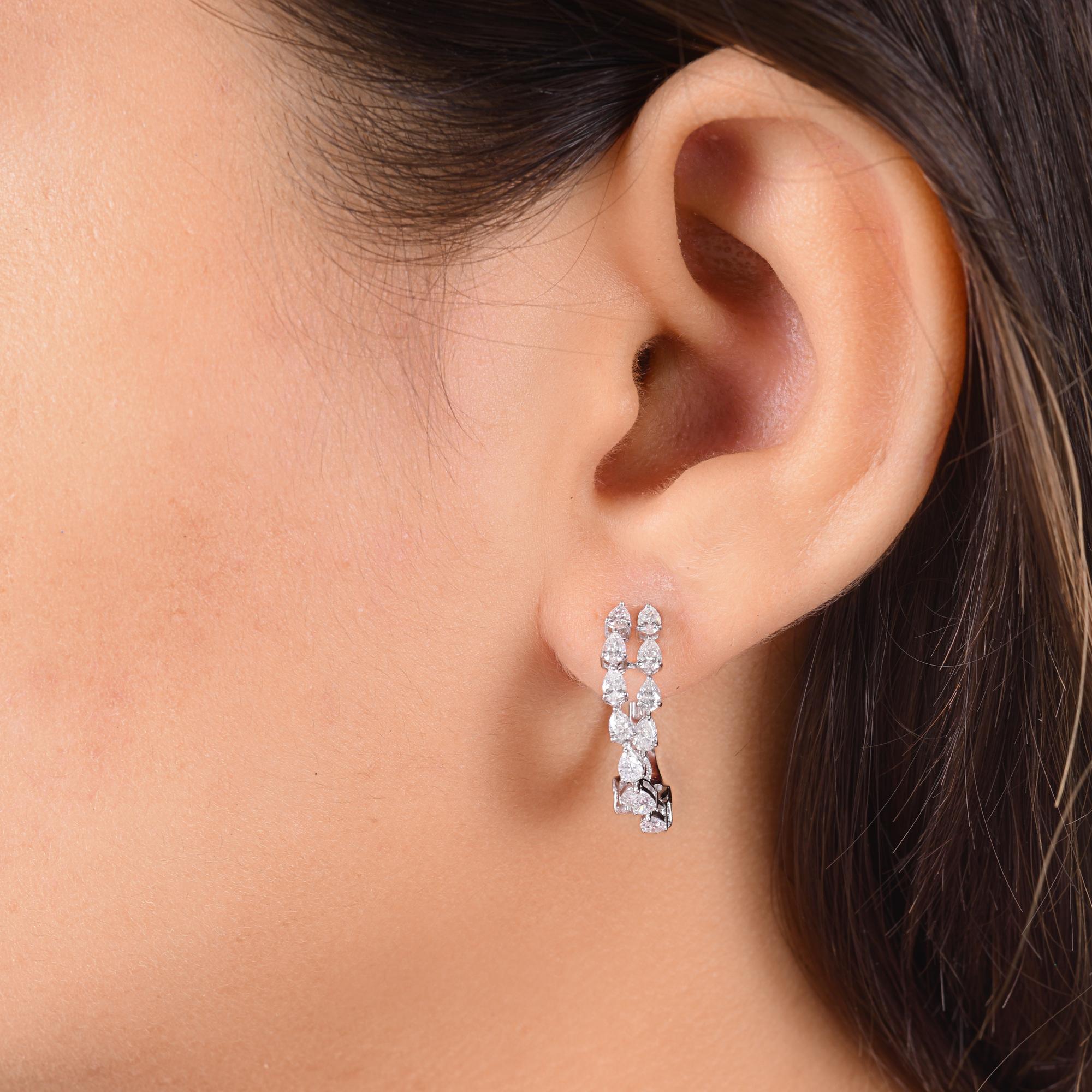 Pear Cut Natural 1.80 Carat SI/H Pear Shape Diamond Earrings 18 Karat White Gold Jewelry For Sale