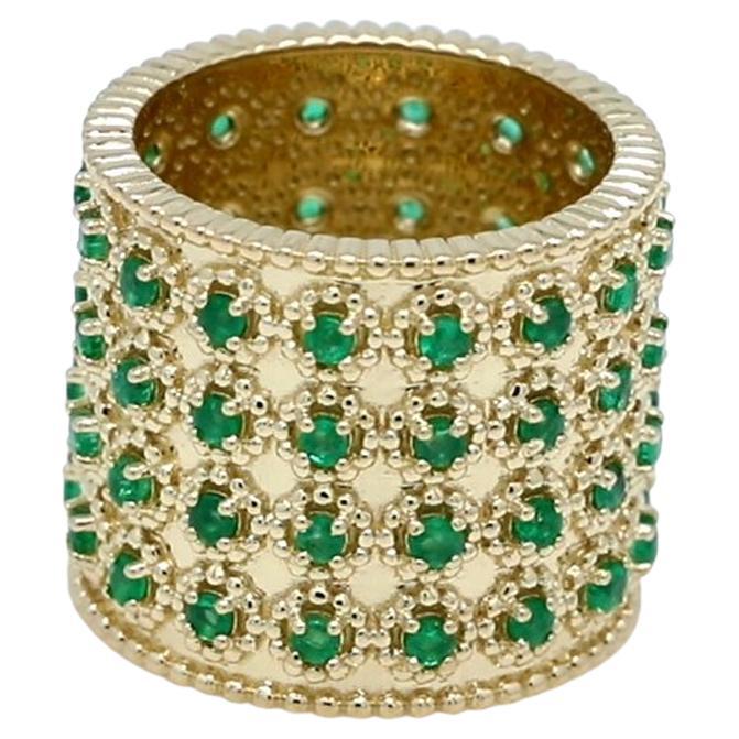 Natural 1.80 Carat Zambian Emerald Band Ring 18 Karat Yellow Gold Jewelry