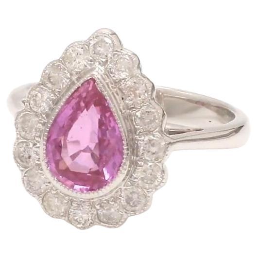 Natural 1.80 cts pink sapphire & 0.65 cts  diamond ring in 18k gold For Sale
