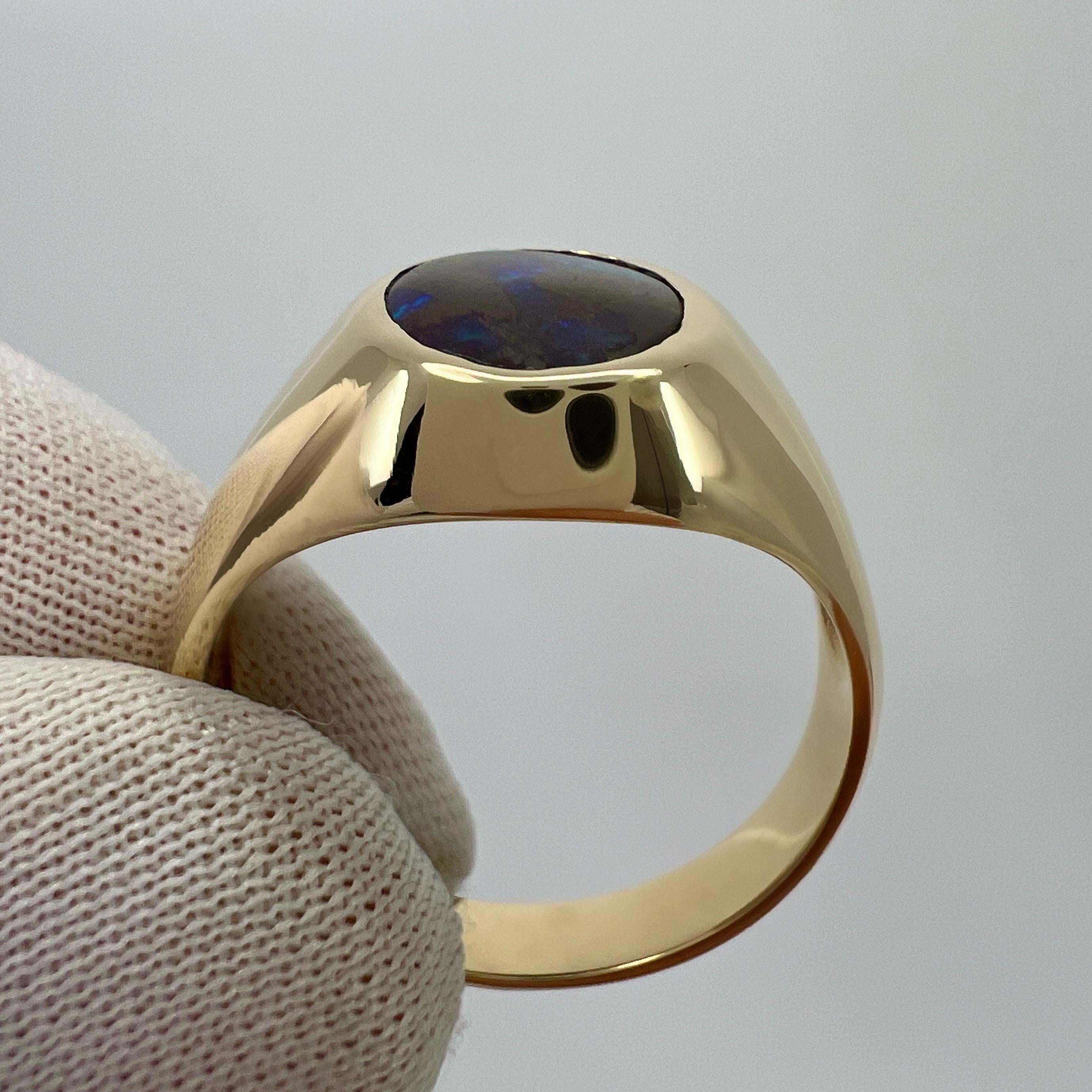 Ovaler Natürlicher natürlicher 1,80 Karat australischer schwarzer Boulder-Opal 9k Gelbgold Siegelring 5