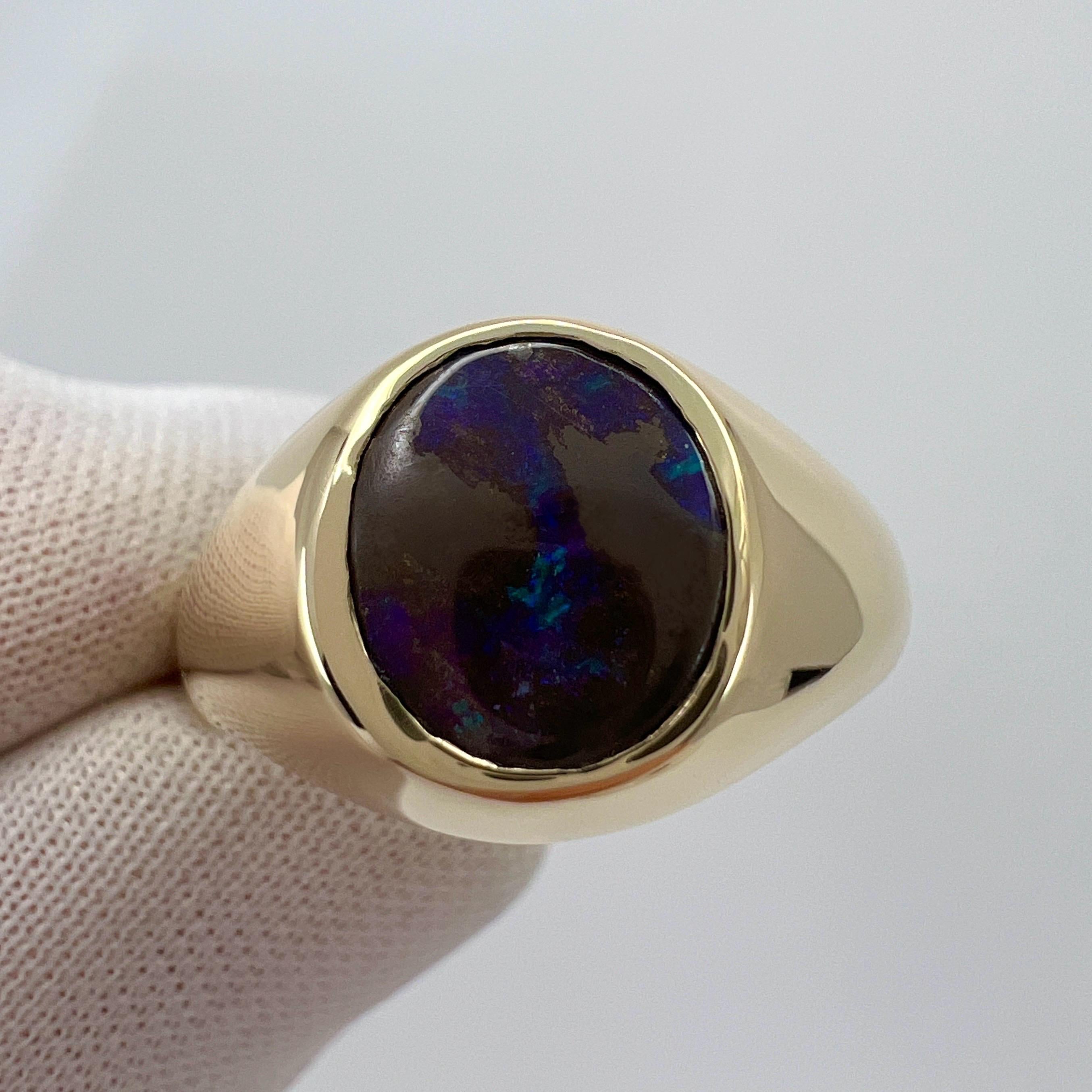 Ovaler Natürlicher natürlicher 1,80 Karat australischer schwarzer Boulder-Opal 9k Gelbgold Siegelring 7