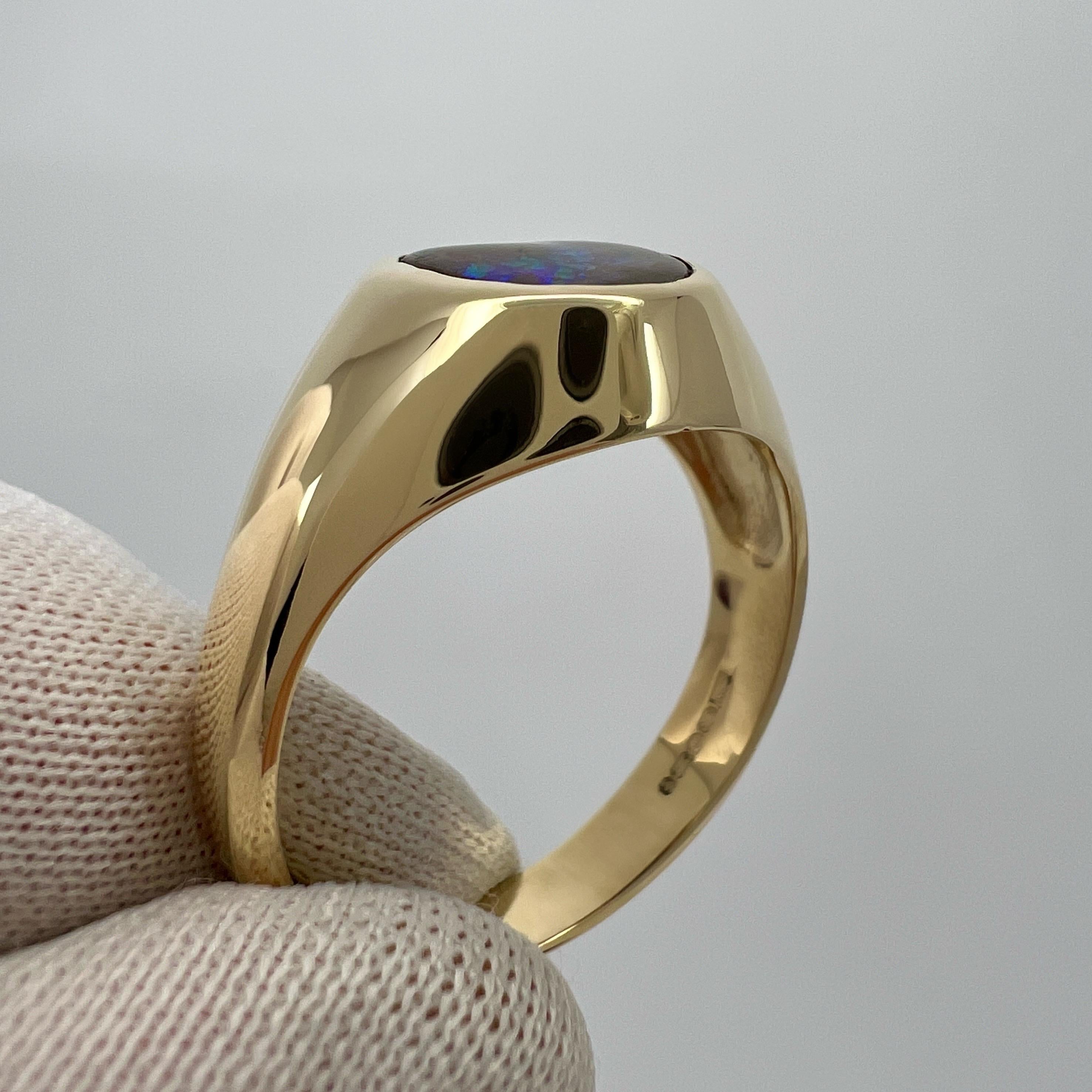 Ovaler Natürlicher natürlicher 1,80 Karat australischer schwarzer Boulder-Opal 9k Gelbgold Siegelring im Zustand „Neu“ in Birmingham, GB