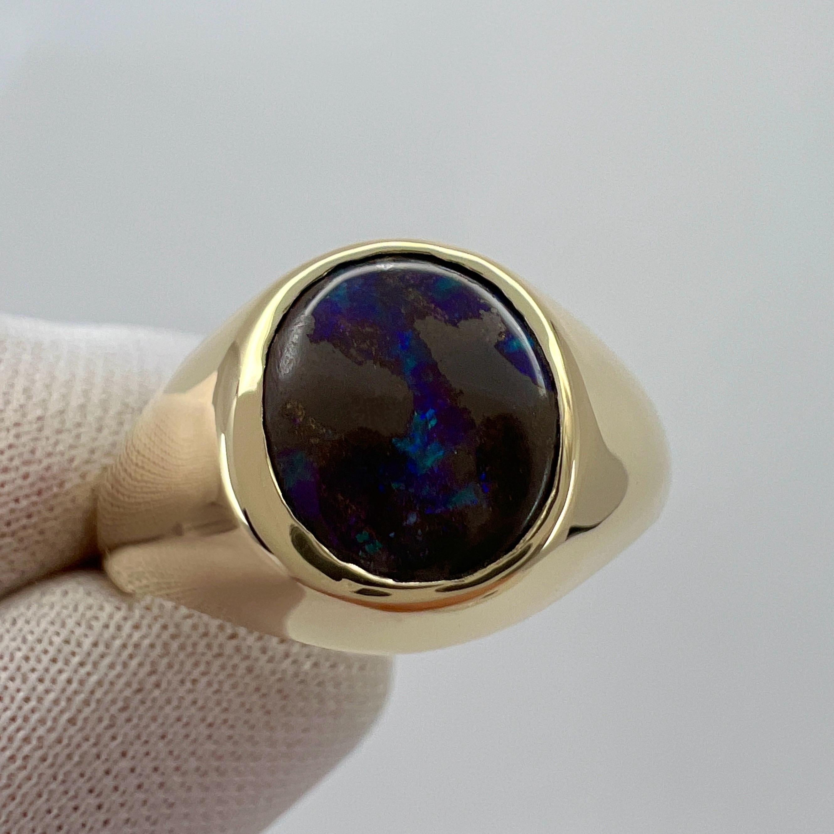Ovaler Natürlicher natürlicher 1,80 Karat australischer schwarzer Boulder-Opal 9k Gelbgold Siegelring 2
