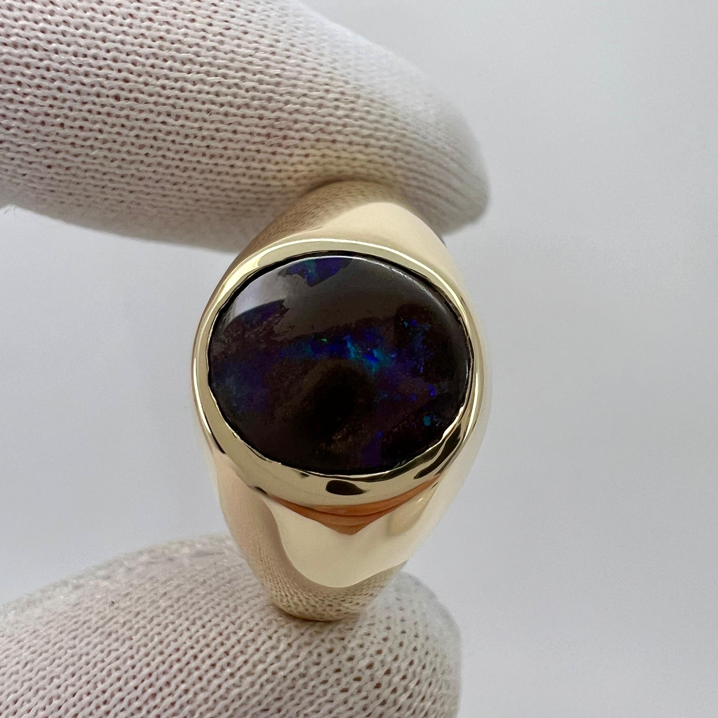 Ovaler Natürlicher natürlicher 1,80 Karat australischer schwarzer Boulder-Opal 9k Gelbgold Siegelring 3