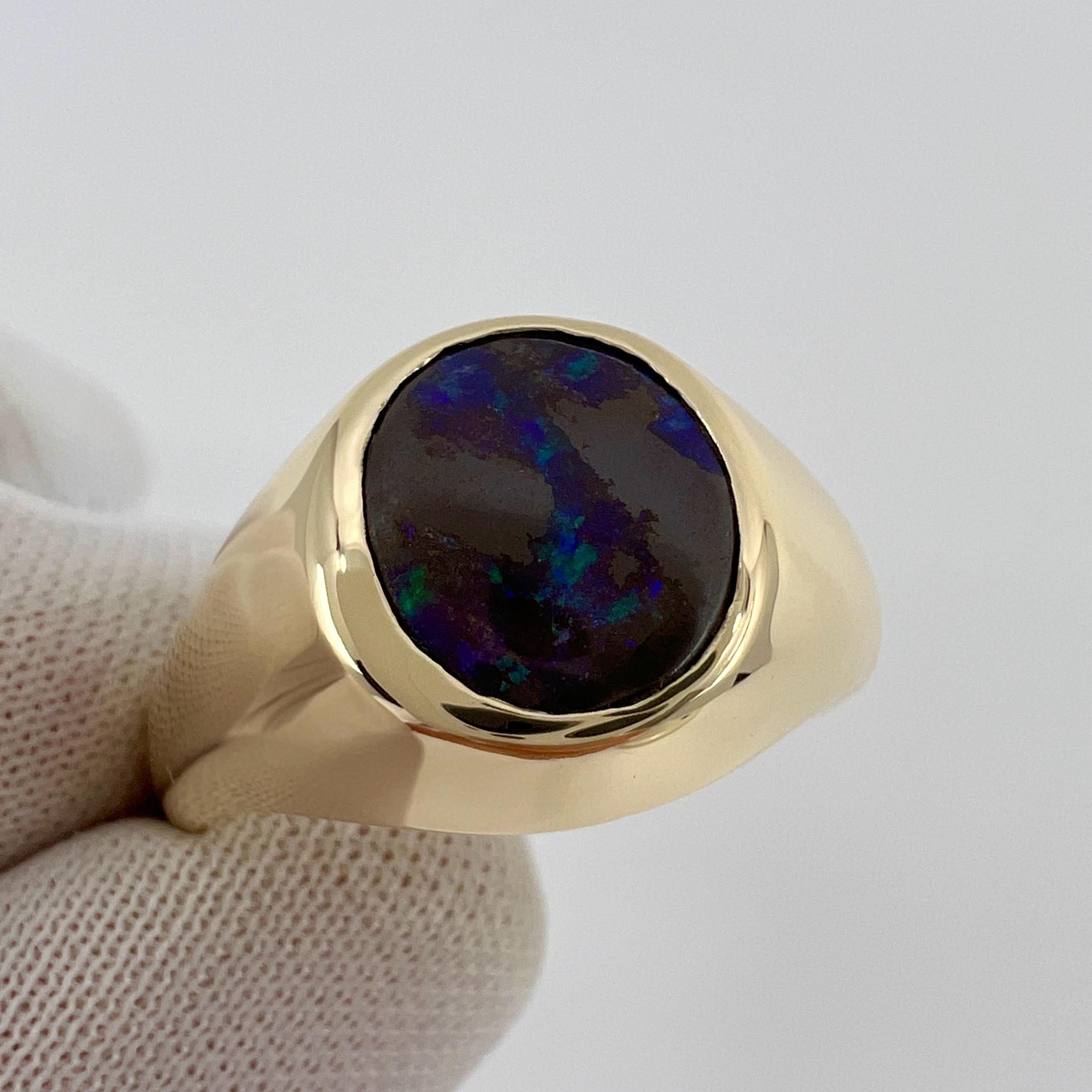 Ovaler Natürlicher natürlicher 1,80 Karat australischer schwarzer Boulder-Opal 9k Gelbgold Siegelring 4