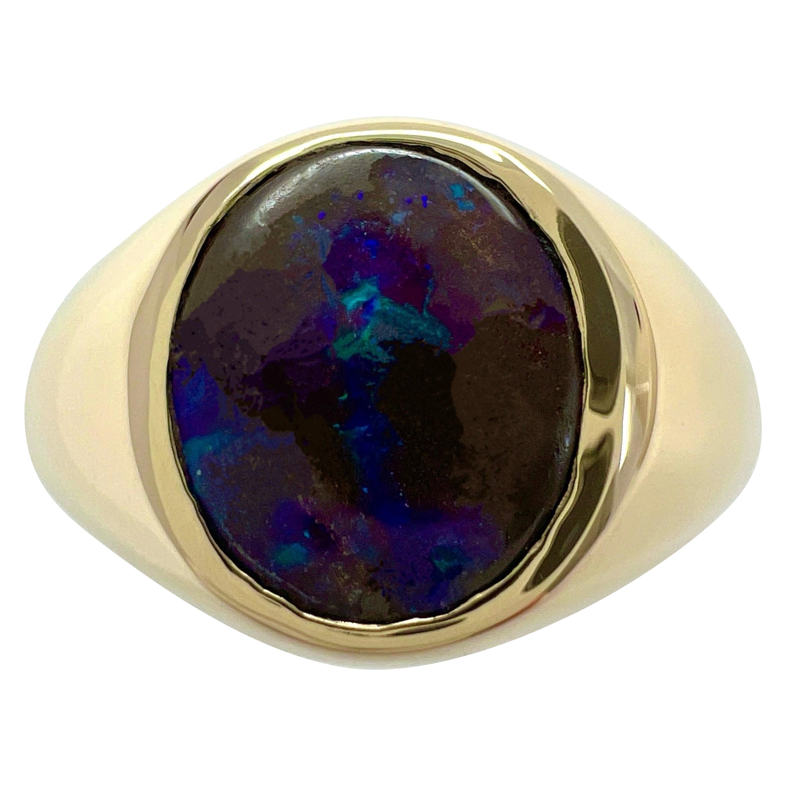 Ovaler Natürlicher natürlicher 1,80 Karat australischer schwarzer Boulder-Opal 9k Gelbgold Siegelring