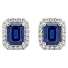 Natural 1.80Cts Blue Sapphire & 0.28Cts Diamond Earring in 18k Gold