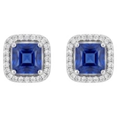 Natural 1.80Cts Blue Sapphire & 0.28Cts Diamond Earring in 18k Gold