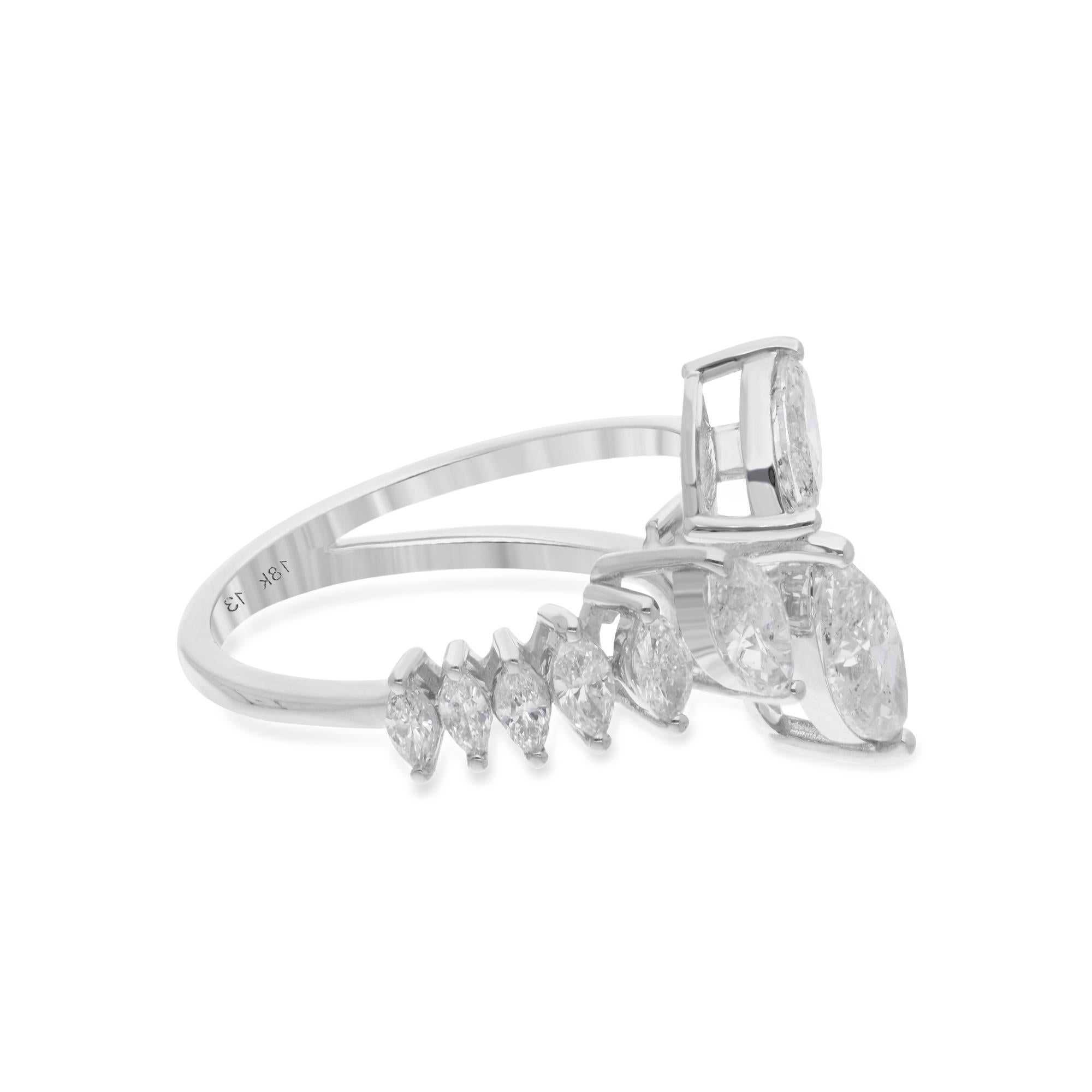 Marquise Cut Natural 1.81 Carat Marquise Shape Diamond Cuff Ring 14 Karat White Gold Jewelry For Sale