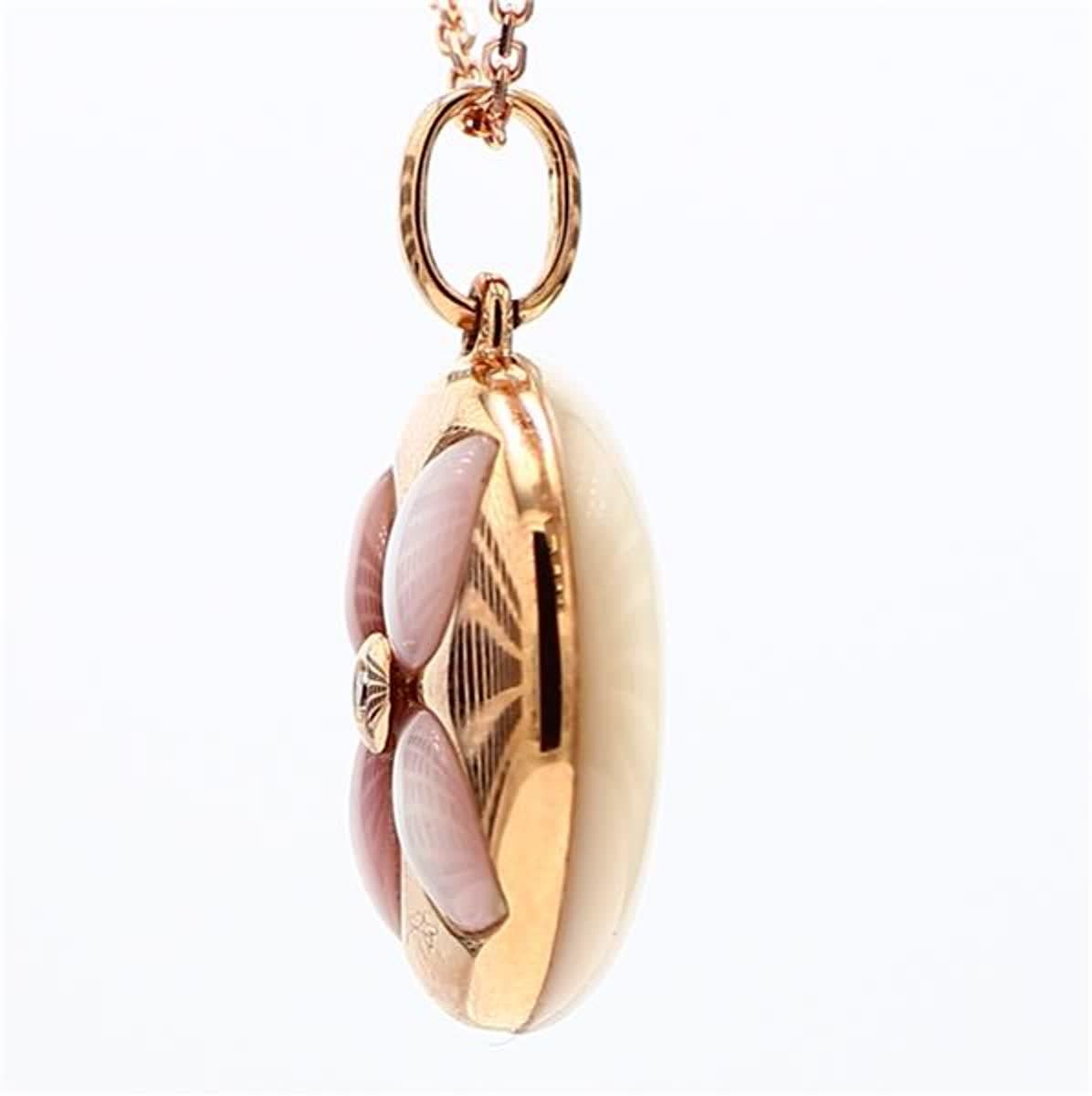 Contemporary Natural Pink Shell/Pearl and White Diamond 1.82 Carat TW Rose Gold Drop Pendant For Sale