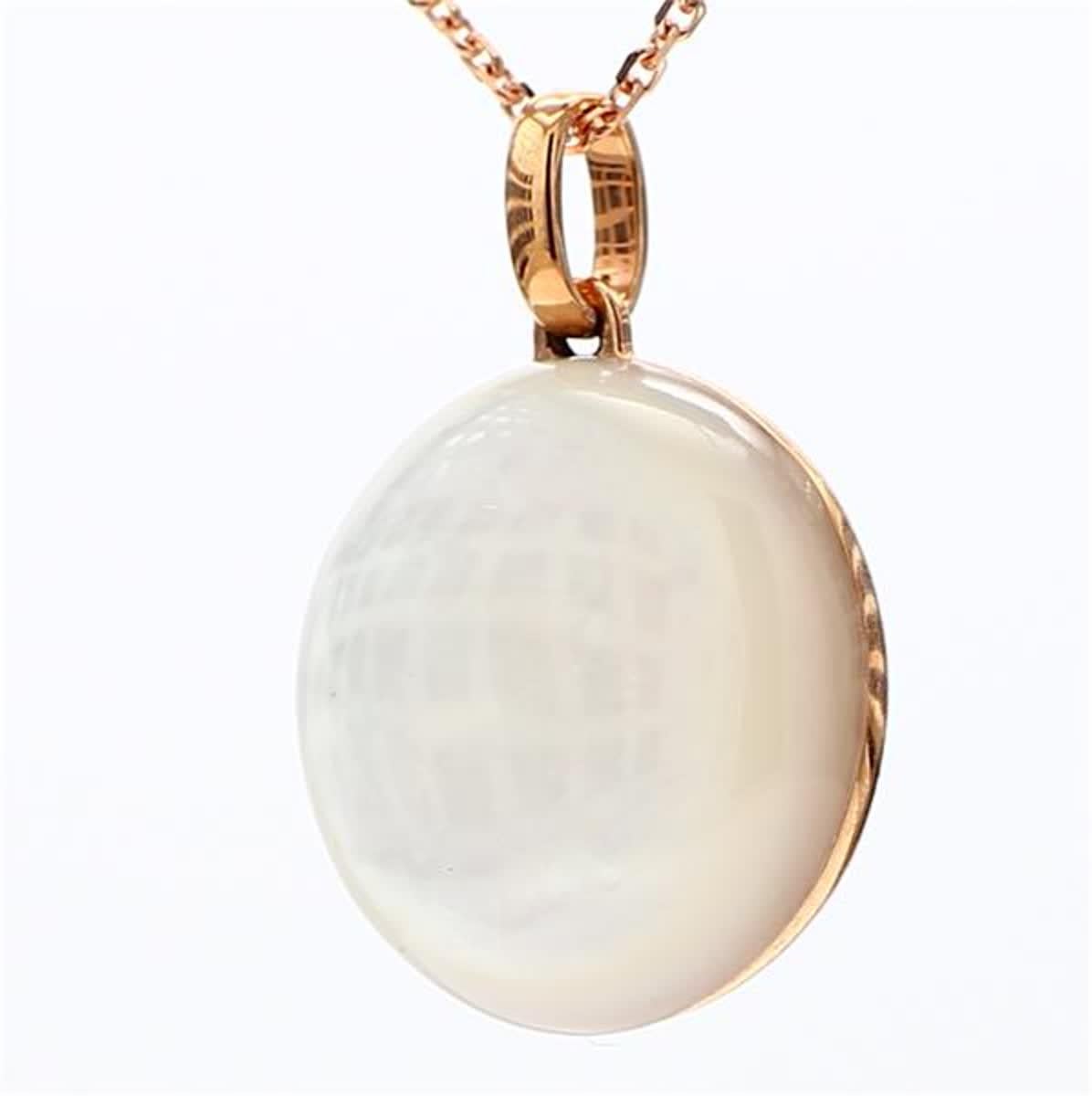Natural Pink Shell/Pearl and White Diamond 1.82 Carat TW Rose Gold Drop Pendant In New Condition For Sale In New York, NY