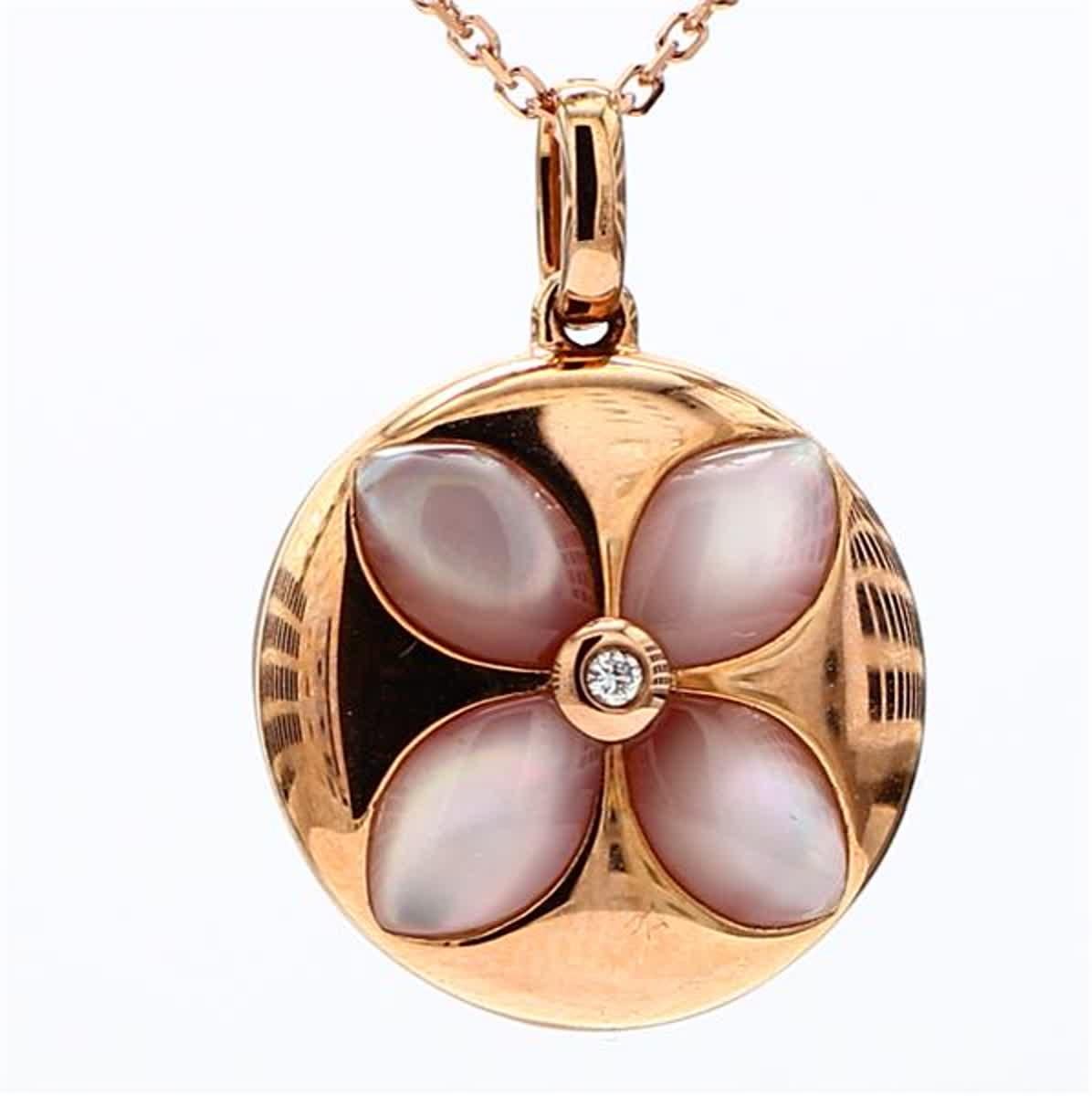 Natural Pink Shell/Pearl and White Diamond 1.82 Carat TW Rose Gold Drop Pendant For Sale 1