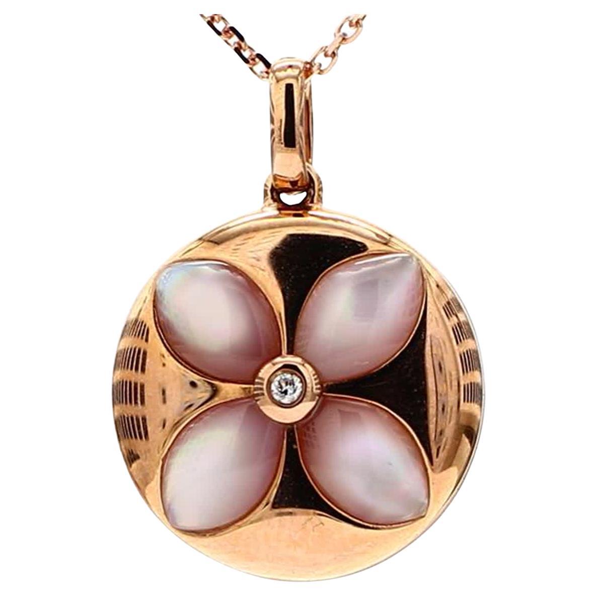 Natural Pink Shell/Pearl and White Diamond 1.82 Carat TW Rose Gold Drop Pendant For Sale