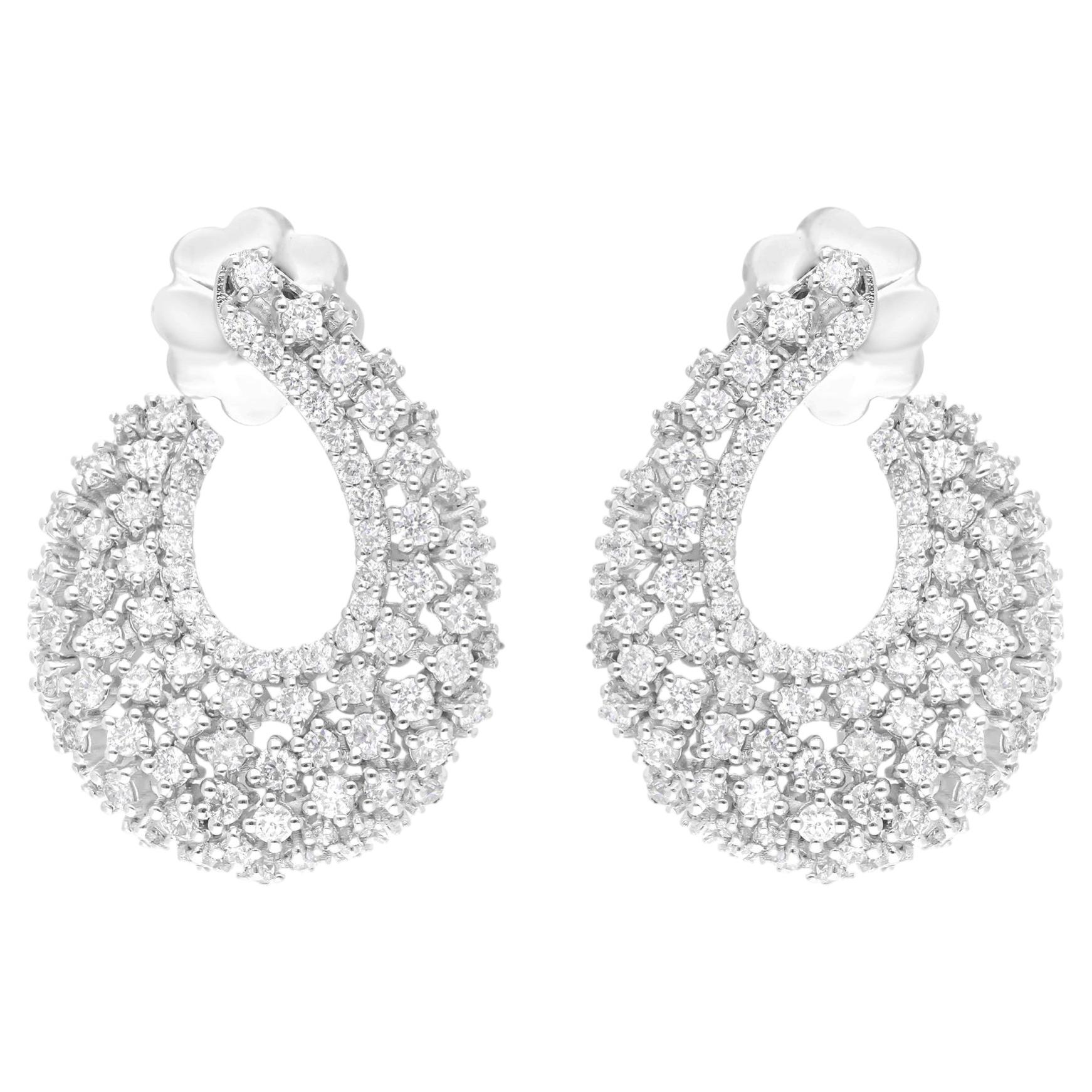 Natural 1.81 Carat SI Clarity HI Color Diamond Hoop Earrings 18 Karat White Gold