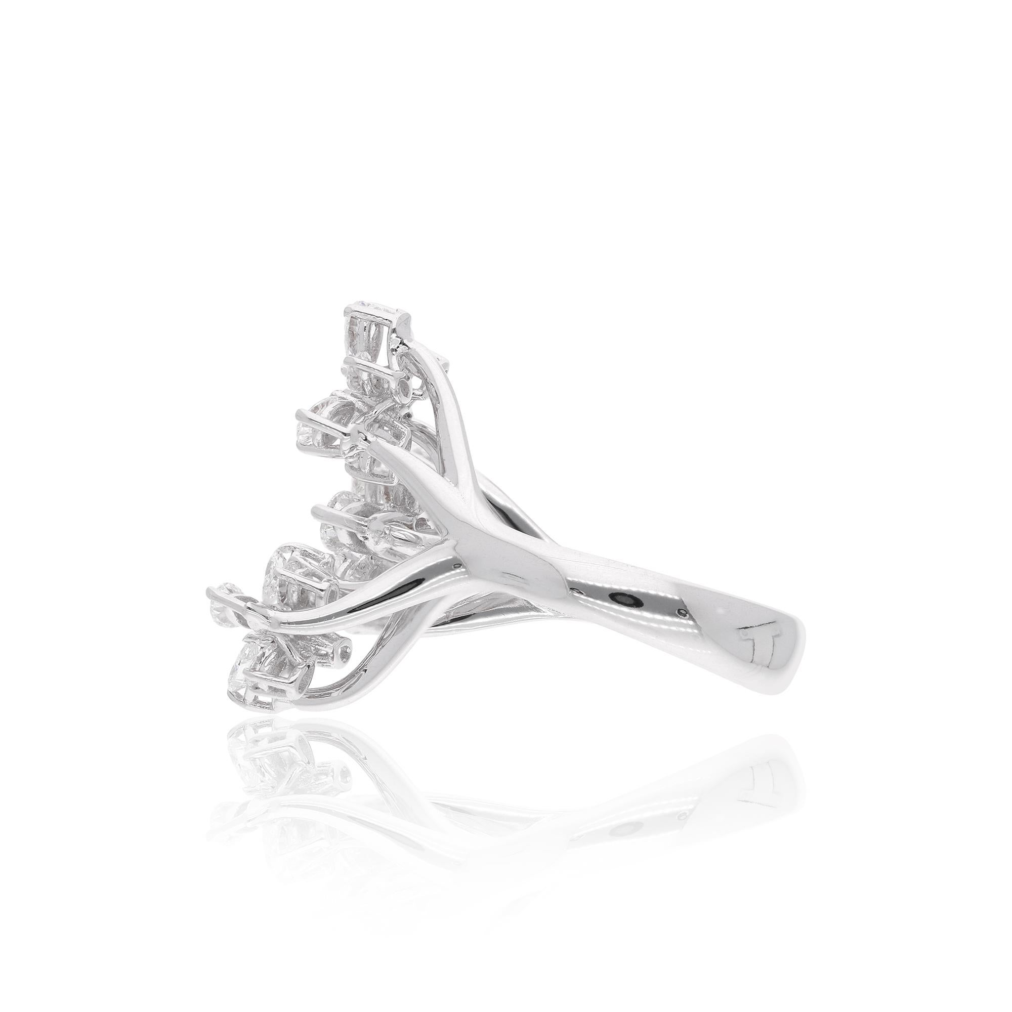 Modern Natural 1.83 Carat Pear Diamond Flower Ring 14 Karat White Gold Fine Jewelry For Sale