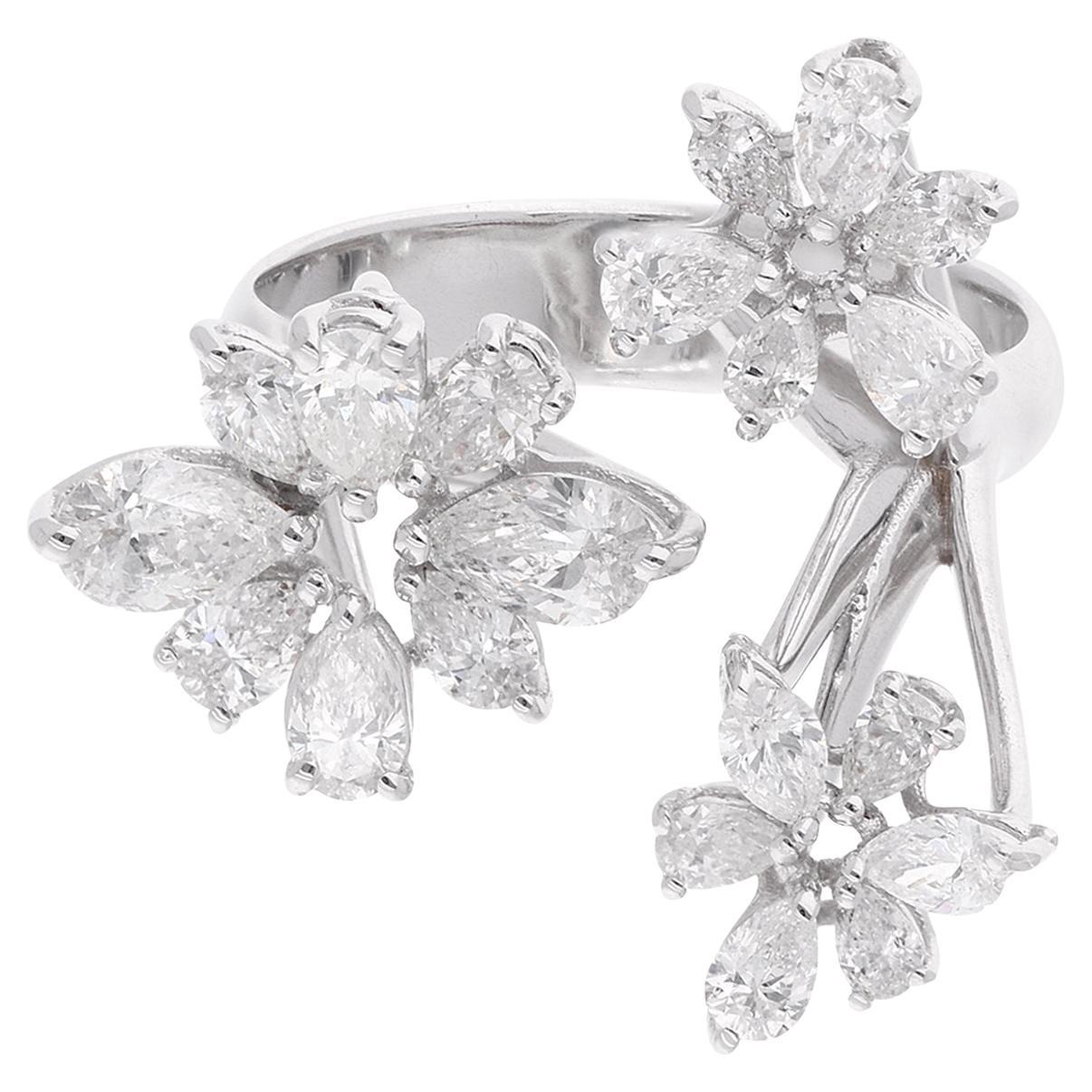 Natural 1.83 Carat Pear Diamond Flower Ring 14 Karat White Gold Fine Jewelry