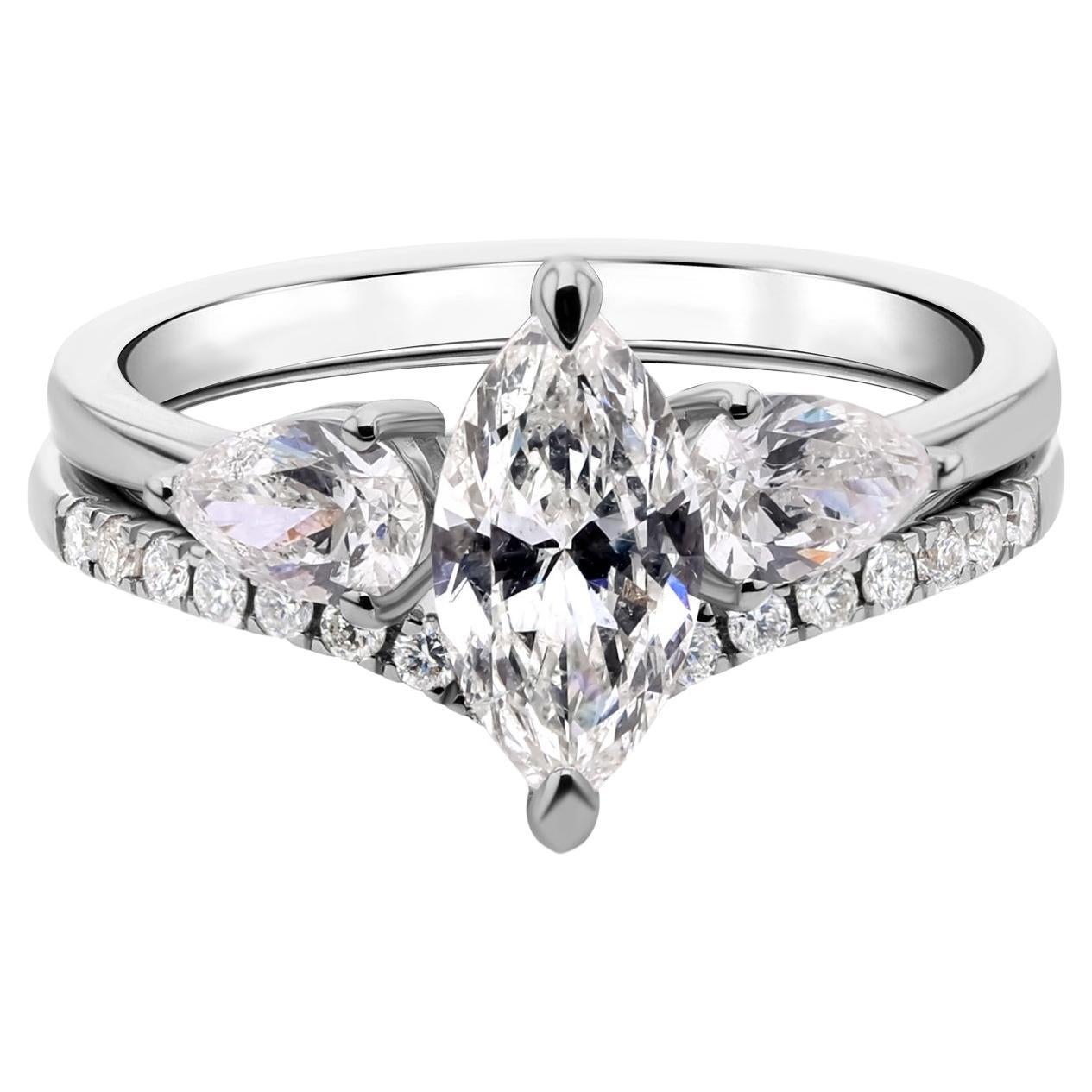 For Sale:  Natural 1.83 Carat SI Clarity HI Color Diamond Fine Ring Set 18 Karat White Gold