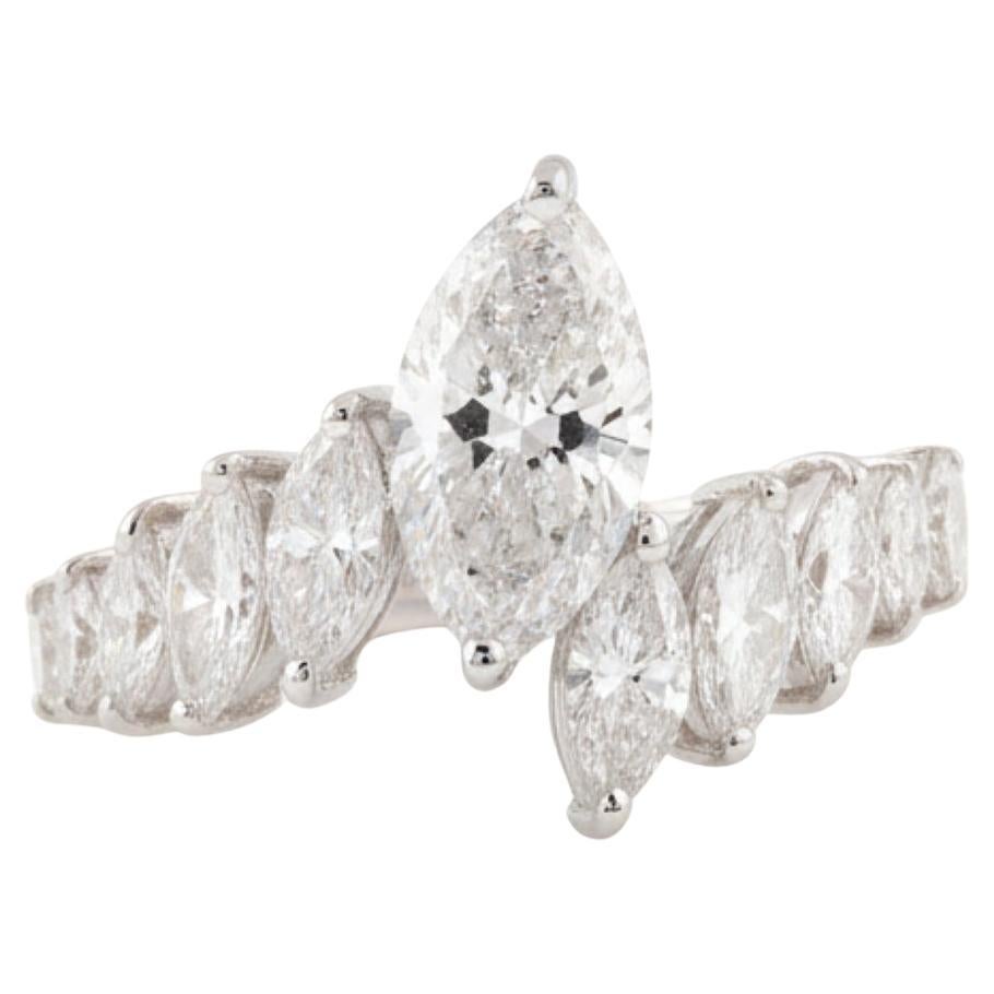 Natural 1.85 Carat Marquise Diamond Wrap Ring 18 Karat White Gold Fine Jewelry