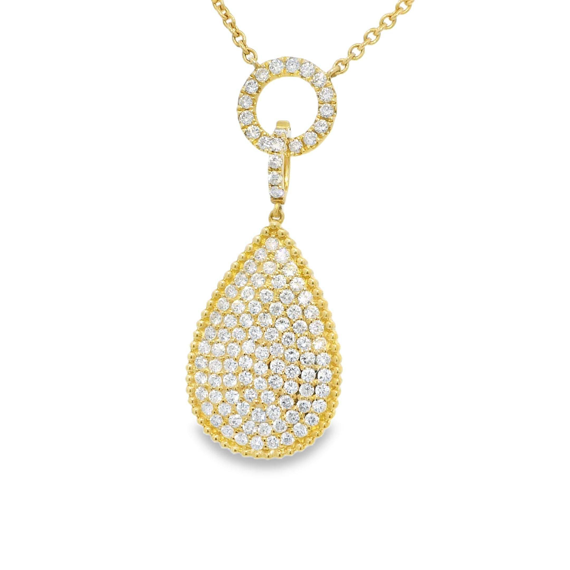 Taglio rotondo Nature 1,85 carati Pave Diamond 18-Karat Collana a goccia In magazzino in vendita
