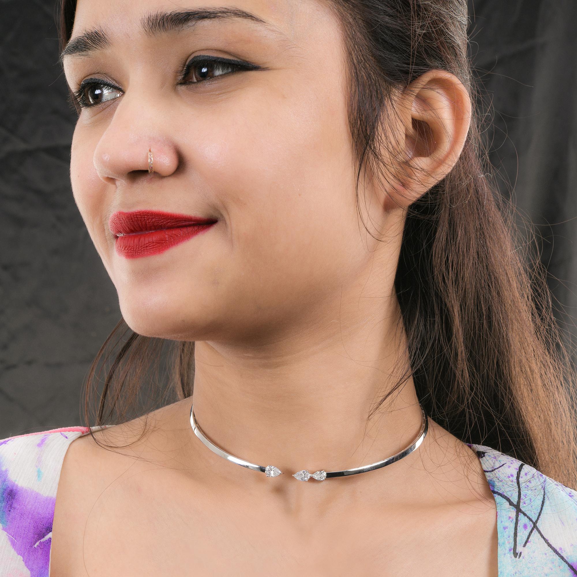 Pear Cut Natural 1.85 Carat Pear Diamond Choker Necklace 14 Karat White Gold Fine Jewelry For Sale